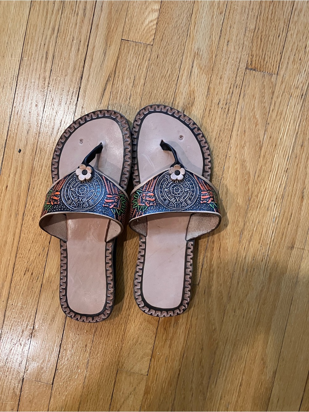 Multicolor Embroidered Tan Slide Sandals with Floral Accent Mexican  bohemian